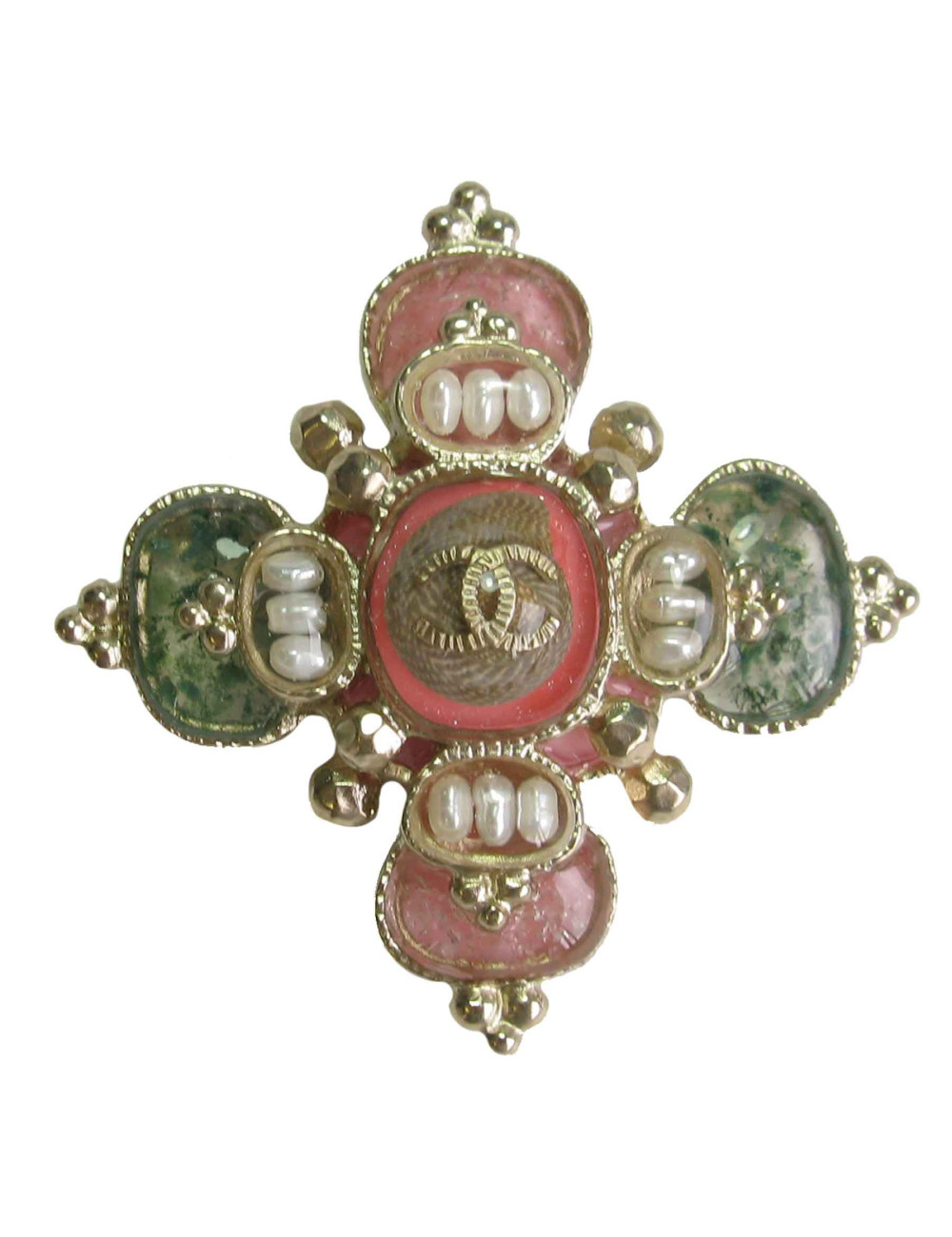 Broche croix CHANEL SURMONTÉE D'UNE CARAPACE D'ESCARGOT