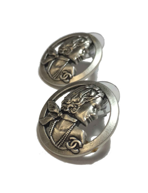 CHANEL Mademoiselle Coco Chanel Stud Earrings in Silver Plated Metal