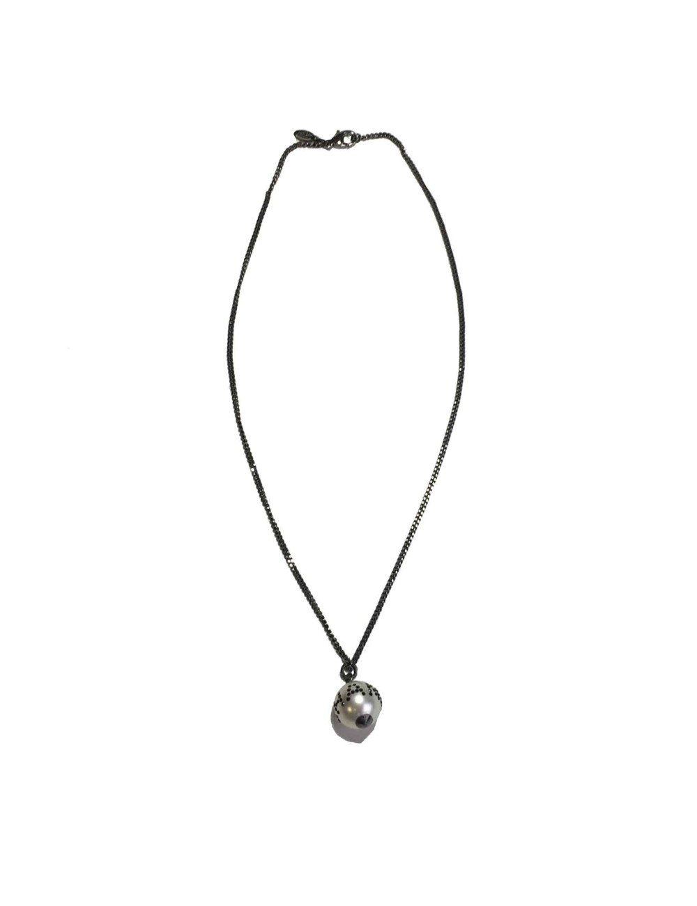 Collier CHANEL ruthénium et boule Chanel nacrée