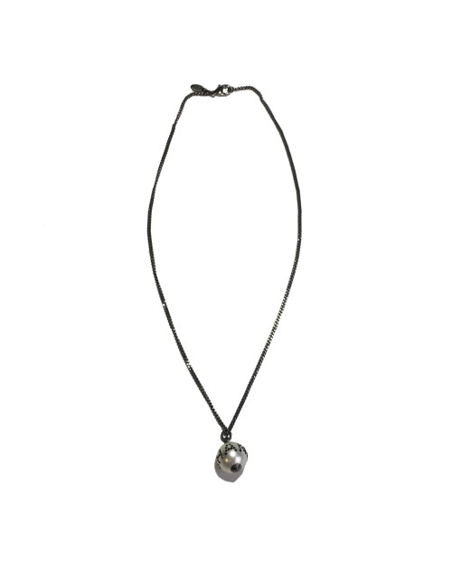 Collier CHANEL ruthénium et boule Chanel nacrée