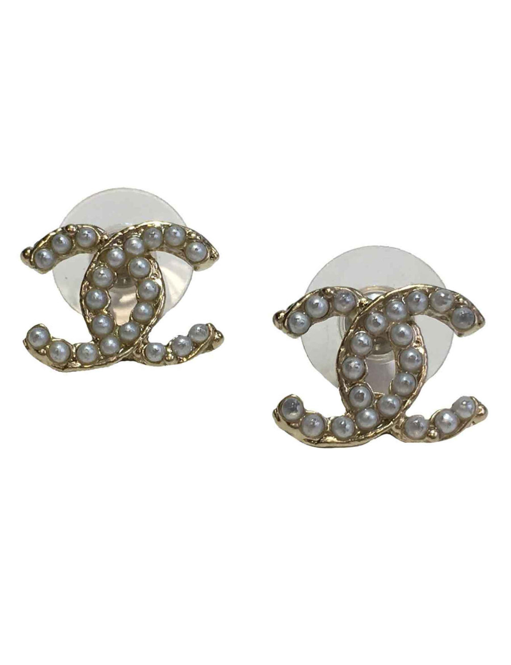 Boucles d'oreilles clous CHANEL perlés