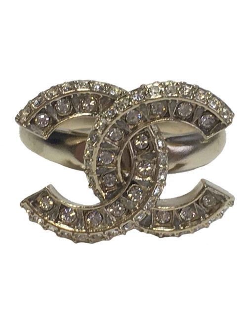 Bague CHANEL T52 strass et métal doré