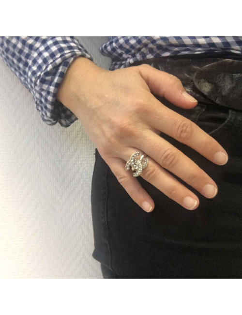 Bague CHANEL T52 strass et métal doré