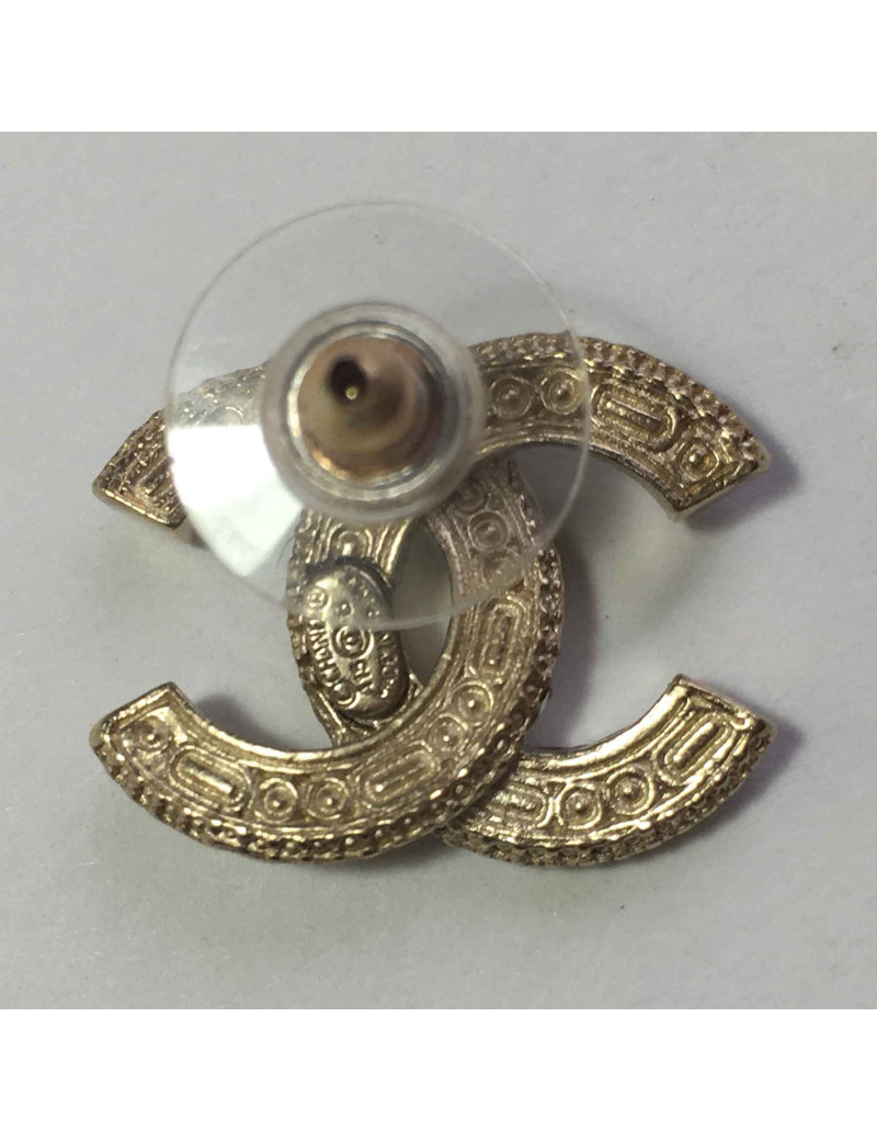 CHANEL CC  stud earrings in gilded metal and bicolor rhinestones