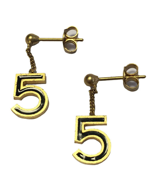 Boucles d'oreille clous CHANEL numéro 5 métal doré et résine noire
