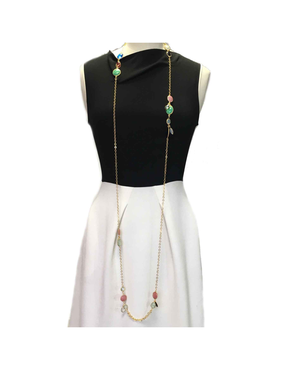 Sautoir MARGUERITE DE VALOIS "Waterfalls" en pâte de verre multicolore