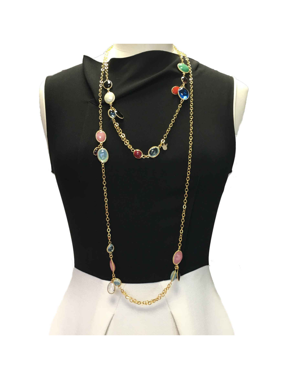 Sautoir MARGUERITE DE VALOIS "Waterfalls" en pâte de verre multicolore