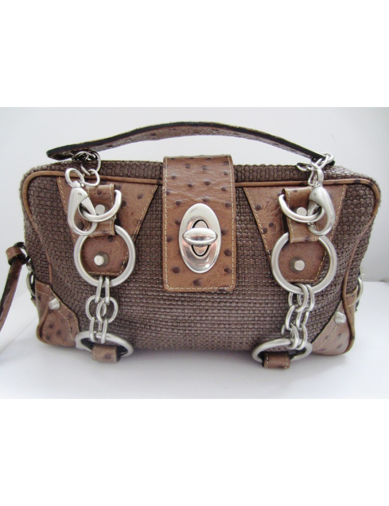 Sac Barbara BUI en cuir façon autruche et tissus rafia