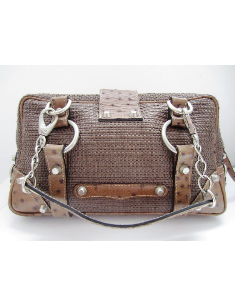 Sac Barbara BUI en cuir façon autruche et tissus rafia