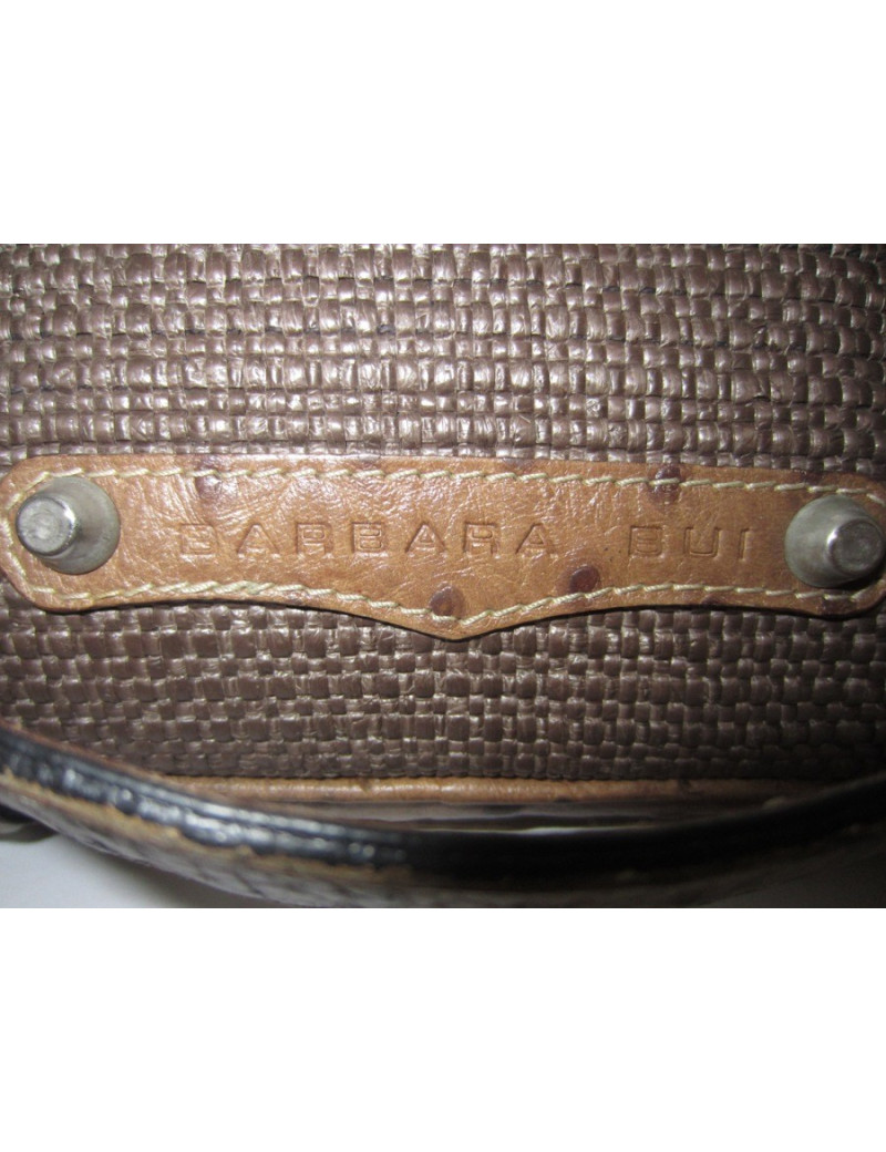 Sac Barbara BUI en cuir façon autruche et tissus rafia