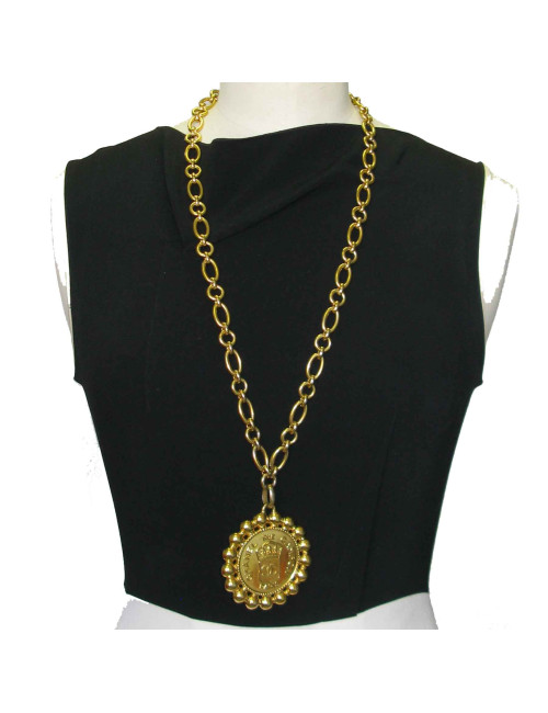 Sautoir Médaillon CHANEL vintage en métal doré