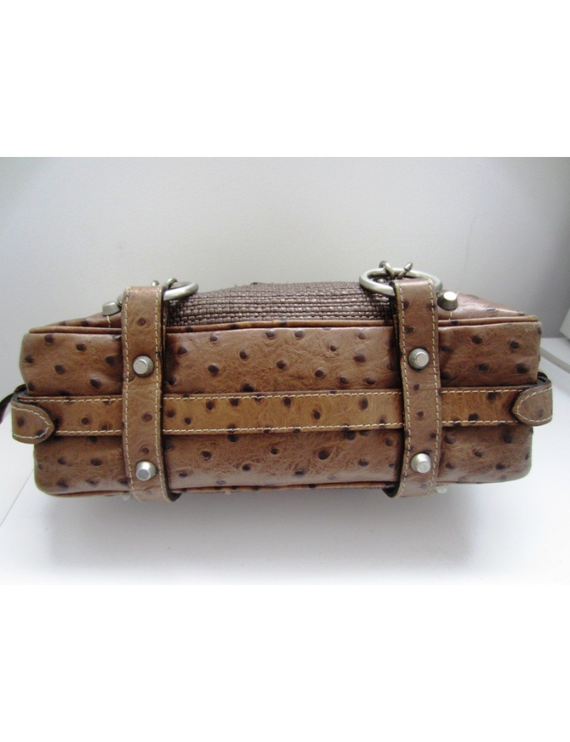 Sac Barbara BUI en cuir façon autruche et tissus rafia