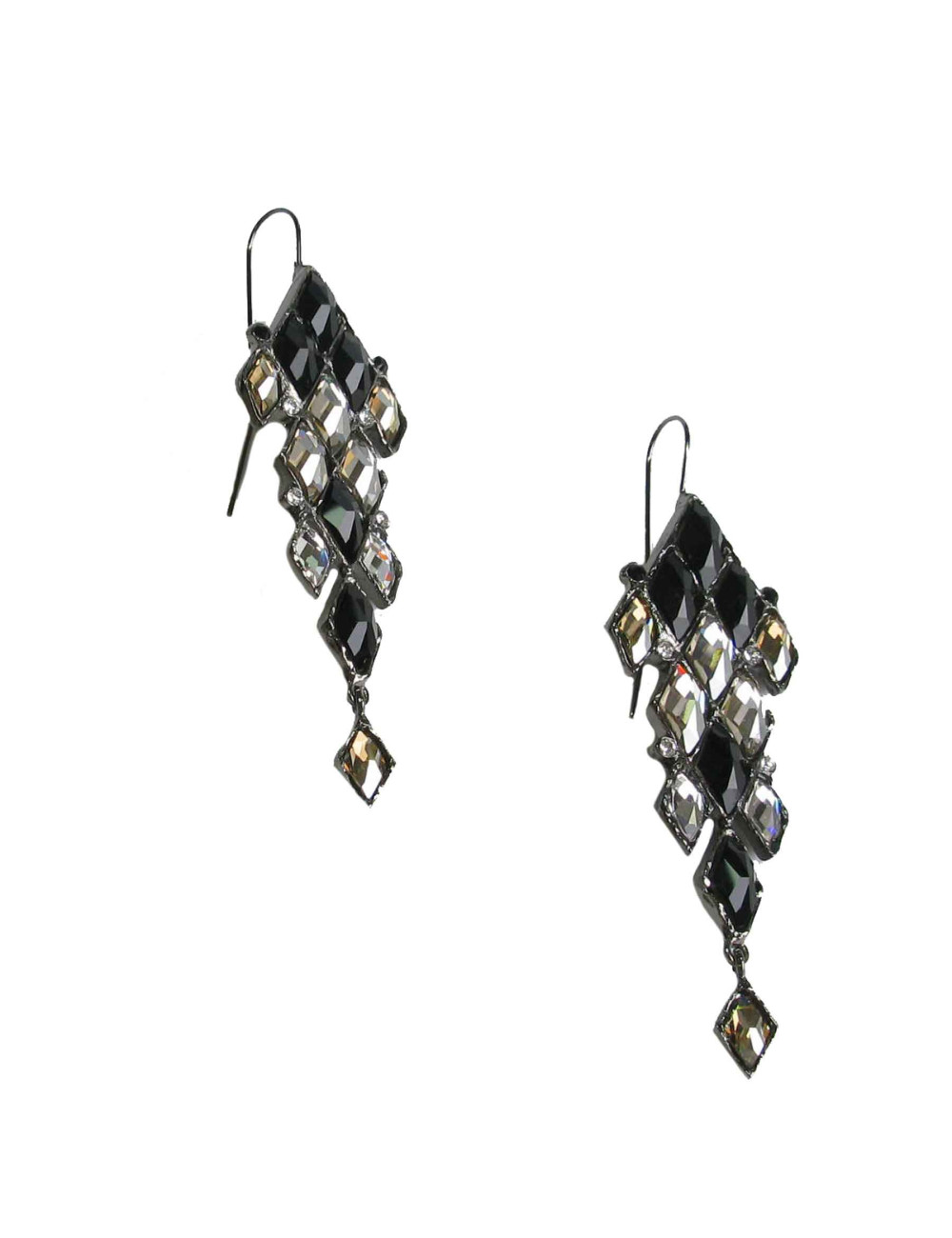 Boucles d'oreille clous YSL YVES SAINT LAURENT pendantes en strass et pierres facettées noires