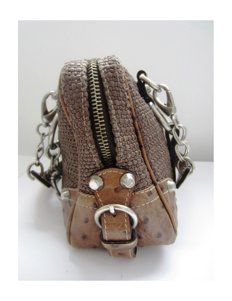 Sac Barbara BUI en cuir façon autruche et tissus rafia
