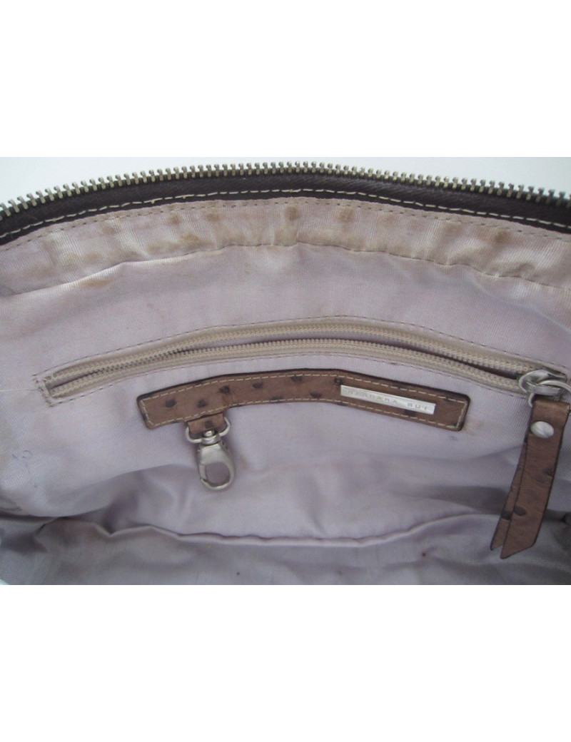 Sac Barbara BUI en cuir façon autruche et tissus rafia