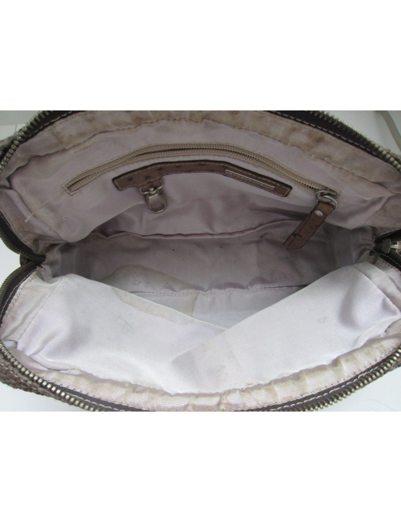 Sac Barbara BUI en cuir façon autruche et tissus rafia