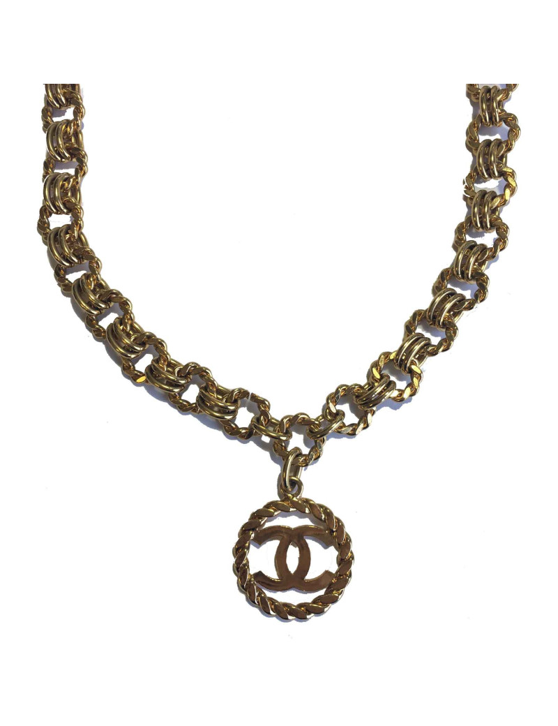 xxx Sautoir CHANEL Vintage chaîne et pendentif rond en métal doré