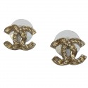 Boucles d'oreille clous CHANEL CC motif chaîne en métal doré