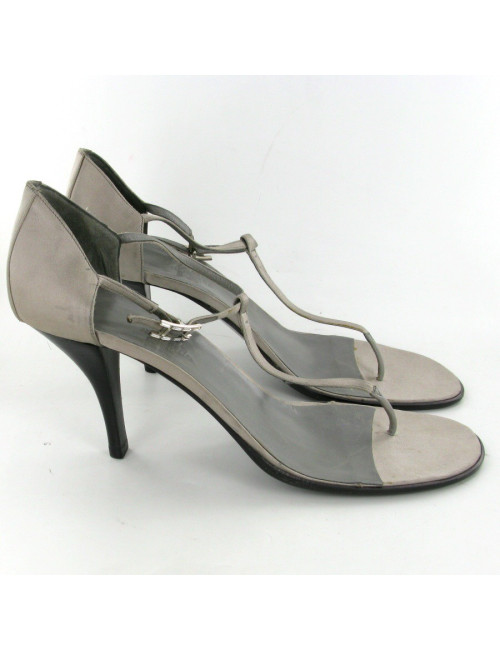 Sandales HERMES vintage T40 en satin gris