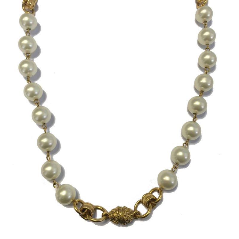Vintage CHANEL Necklace in molten glass pearls and gilded metal