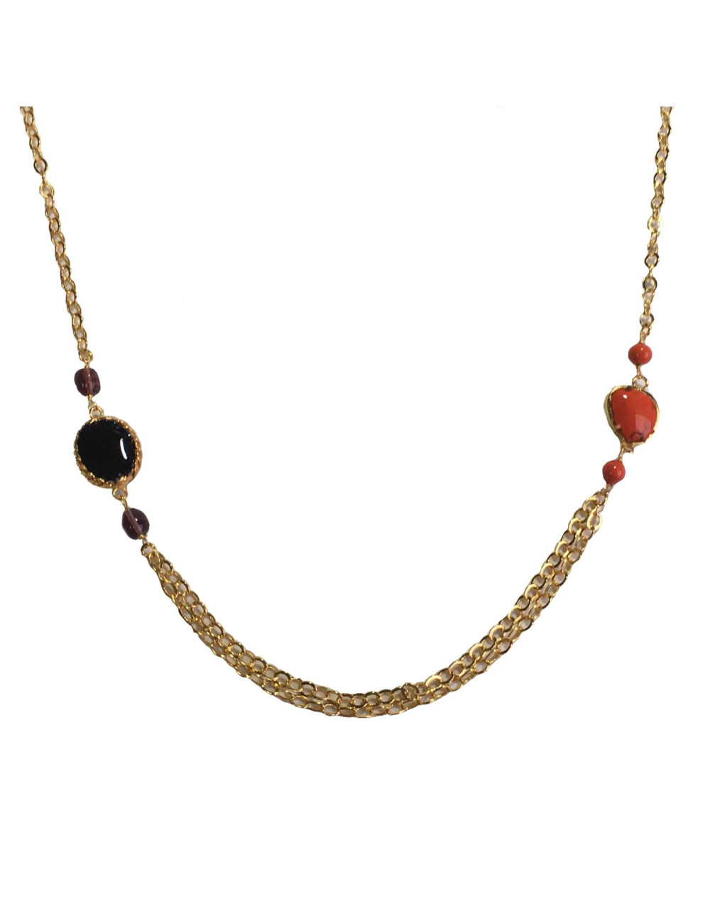 Sautoir MARGUERTE DE VALOIS en métal doré et pâte de verre multicolore