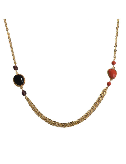 Sautoir MARGUERTE DE VALOIS en métal doré et pâte de verre multicolore