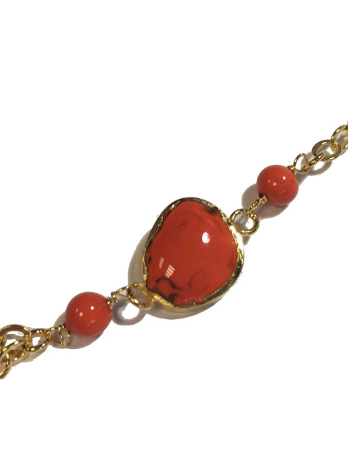 Sautoir MARGUERTE DE VALOIS en métal doré et pâte de verre multicolore