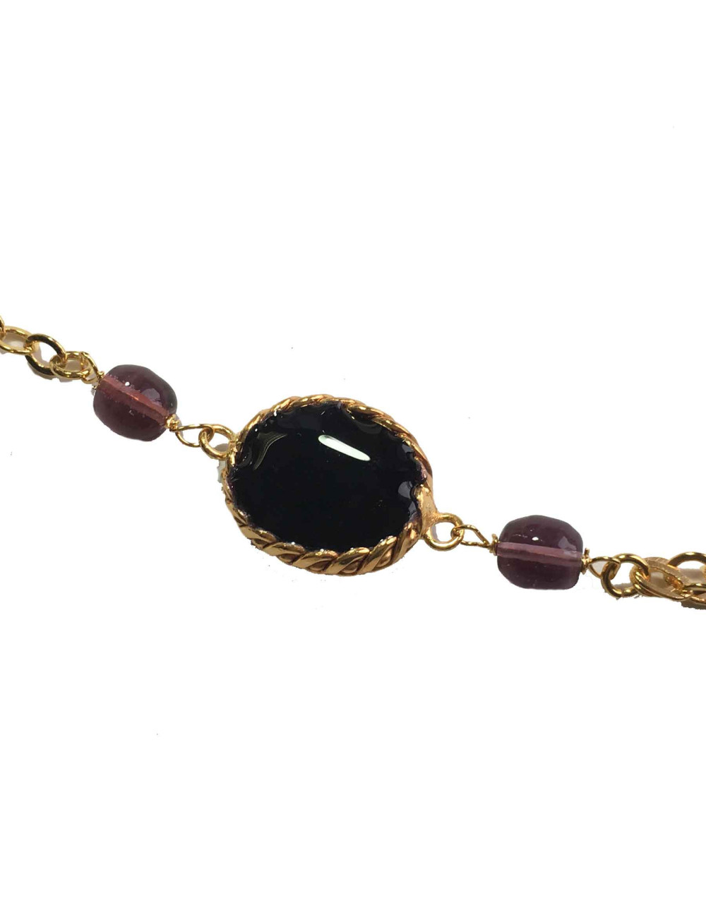 Sautoir MARGUERTE DE VALOIS en métal doré et pâte de verre multicolore