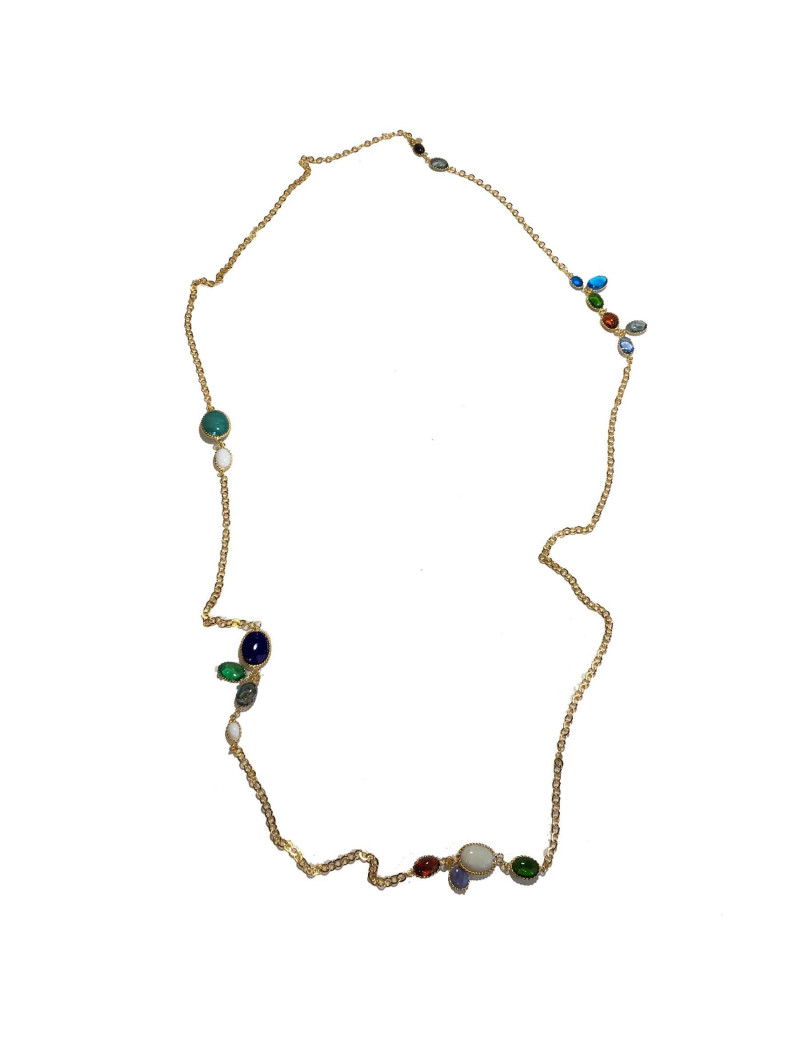 xxx Sautoir MARGUERITE DE VALOIS 'Waterfalls' en pâte de verre et métal doré