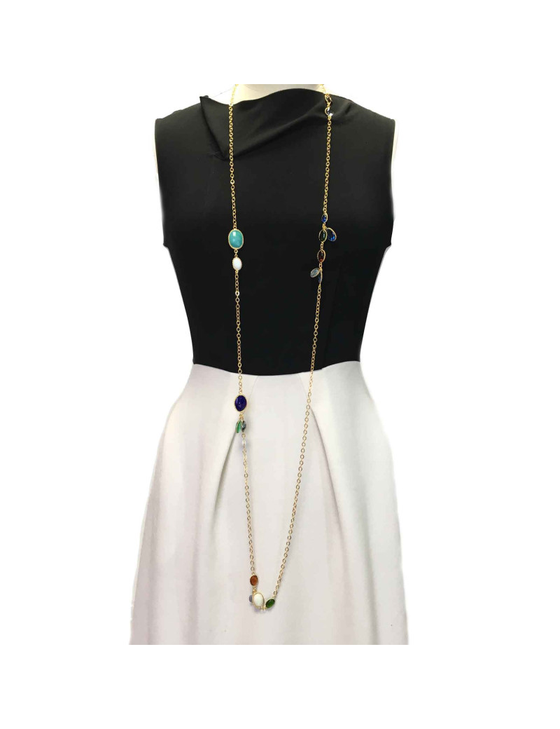 xxx Sautoir MARGUERITE DE VALOIS 'Waterfalls' en pâte de verre et métal doré