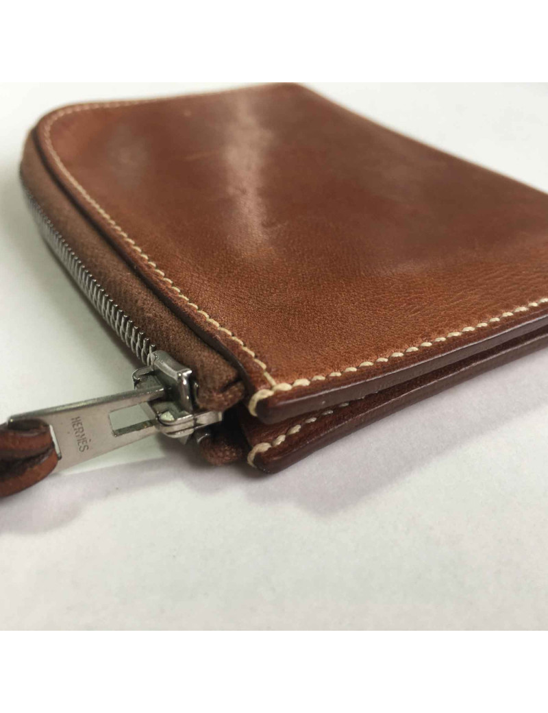 Porte-cartes HERMES en veau barénia marron