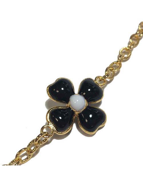 Sautoir MARGUERTE DE VALOIS Fleurettes noires et blanches