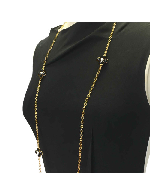 Sautoir MARGUERTE DE VALOIS Fleurettes noires et blanches