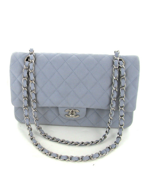 Sac CHANEL timeless en cuir grainé gris pâle