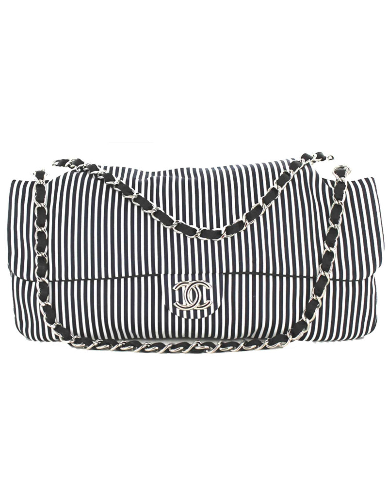 CHANEL bag in canvas with white and blue stripes