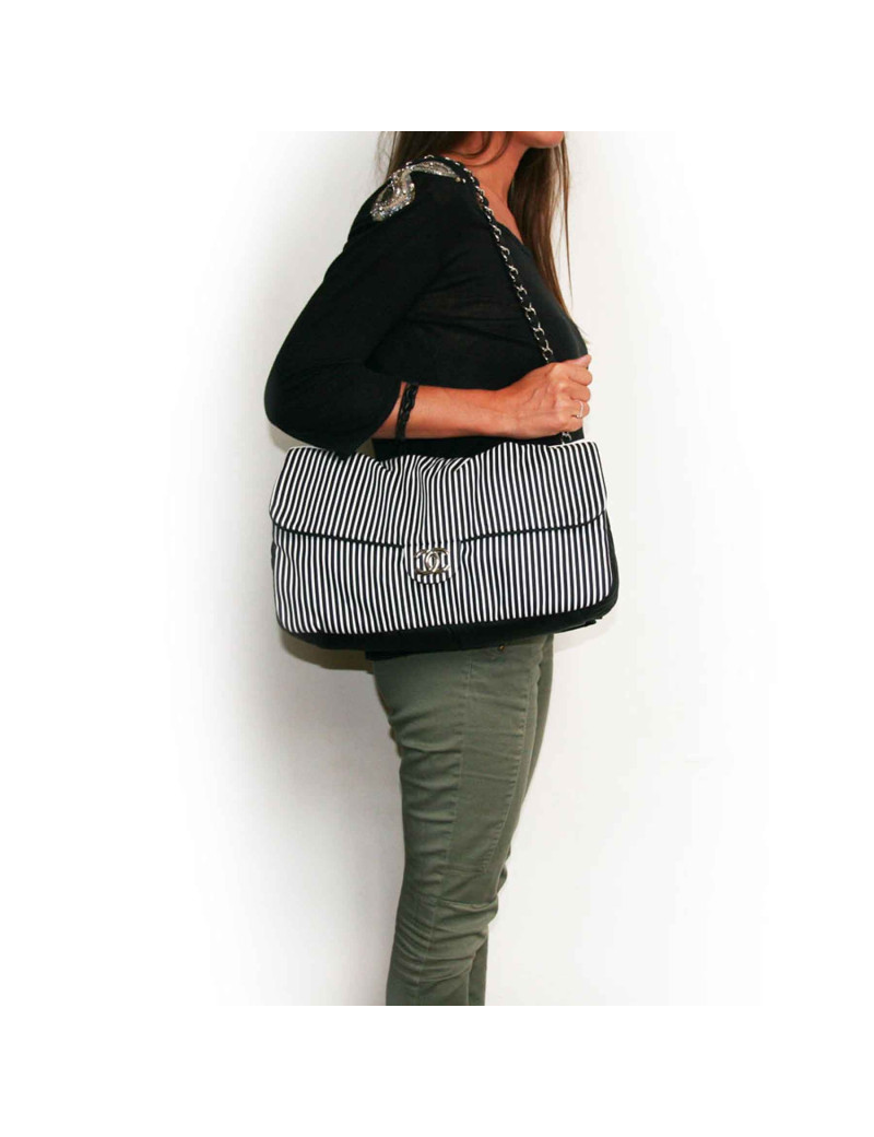 CHANEL bag in canvas with white and blue stripes