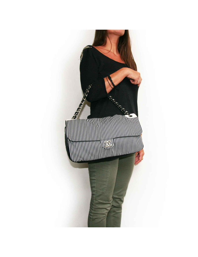 CHANEL bag in canvas with white and blue stripes