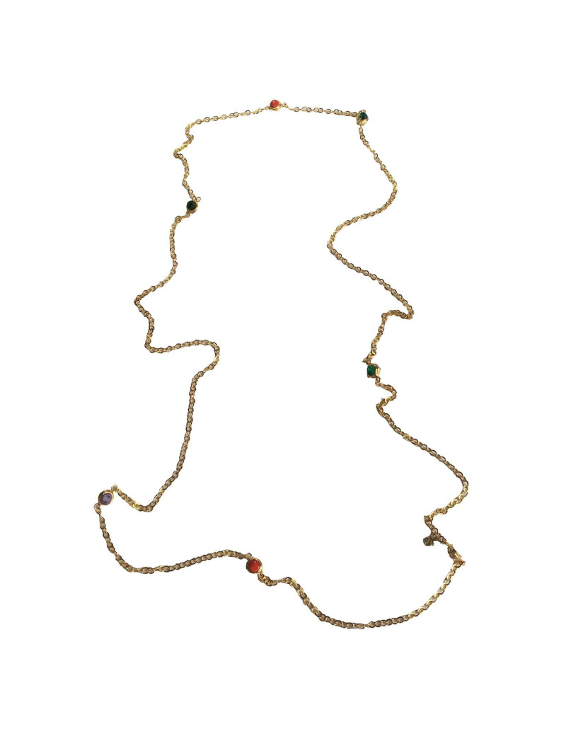 Sautoir MARGUERITE DE VALOIS pâte de verre multicolore et métal doré à l'or fin