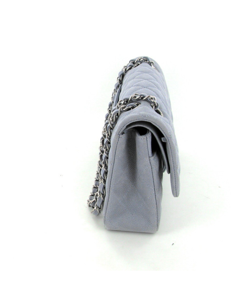 Sac CHANEL timeless en cuir grainé gris pâle