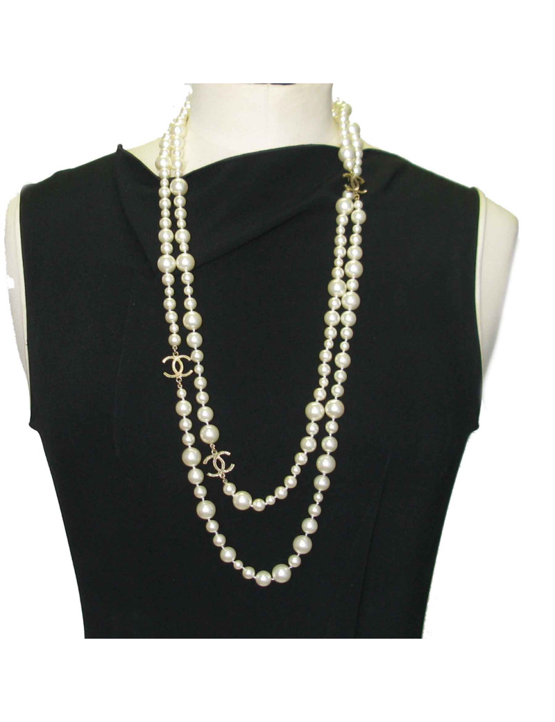 Sautoir double rangs chanel perles nacrées