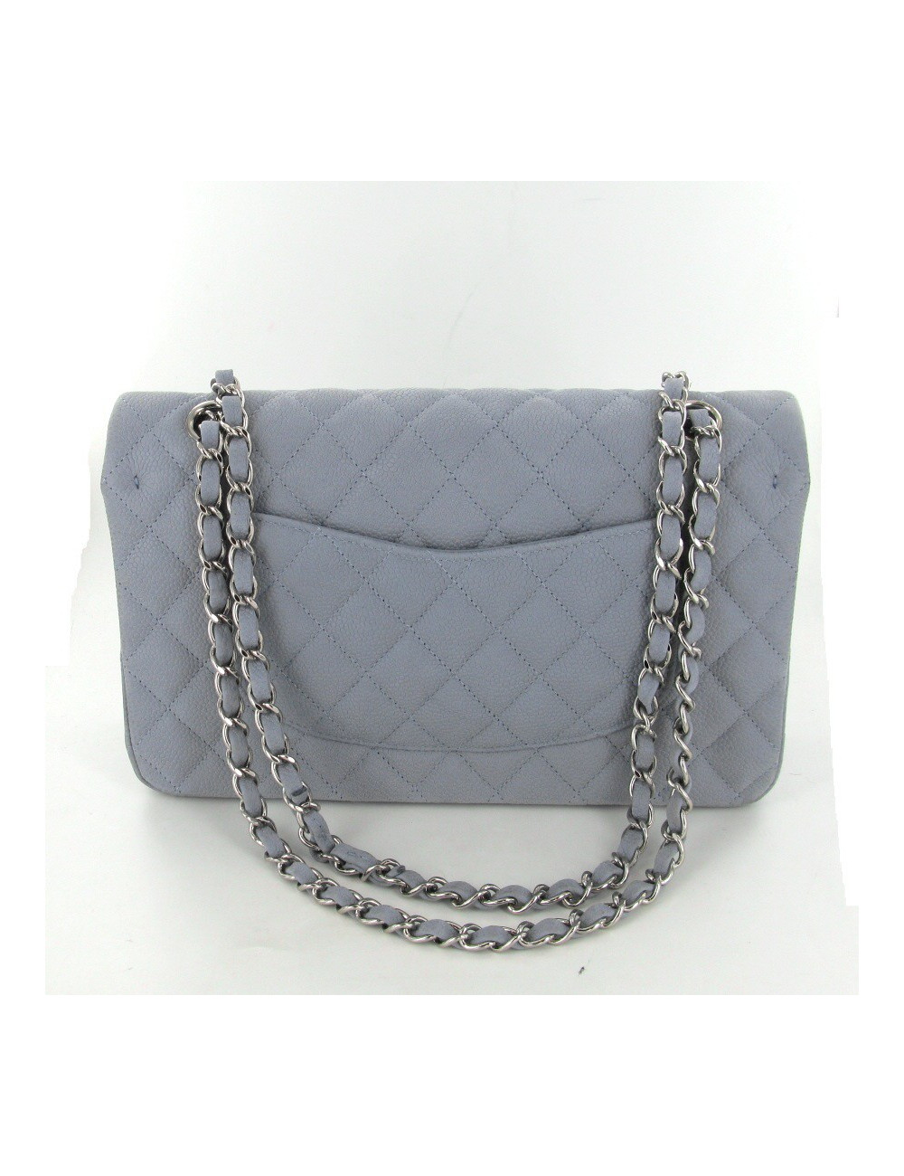 Sac CHANEL timeless en cuir grainé gris pâle