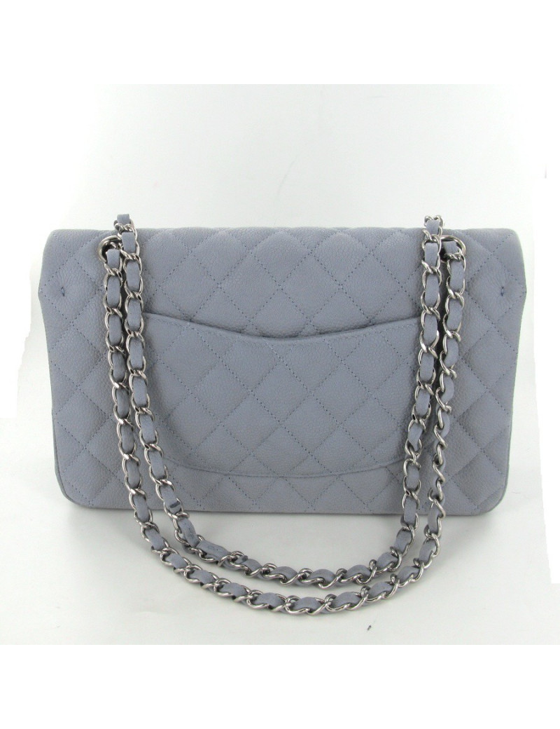 Sac CHANEL timeless en cuir grainé gris pâle