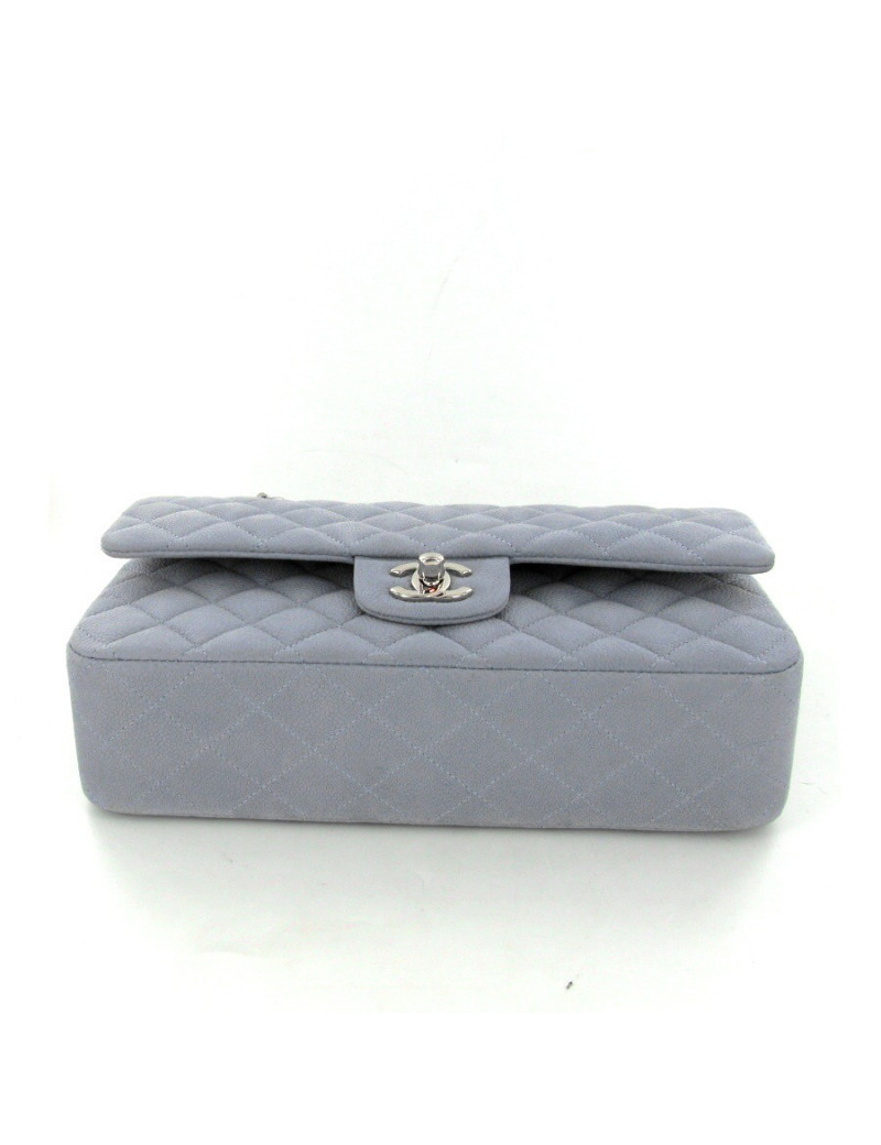 Sac CHANEL timeless en cuir grainé gris pâle