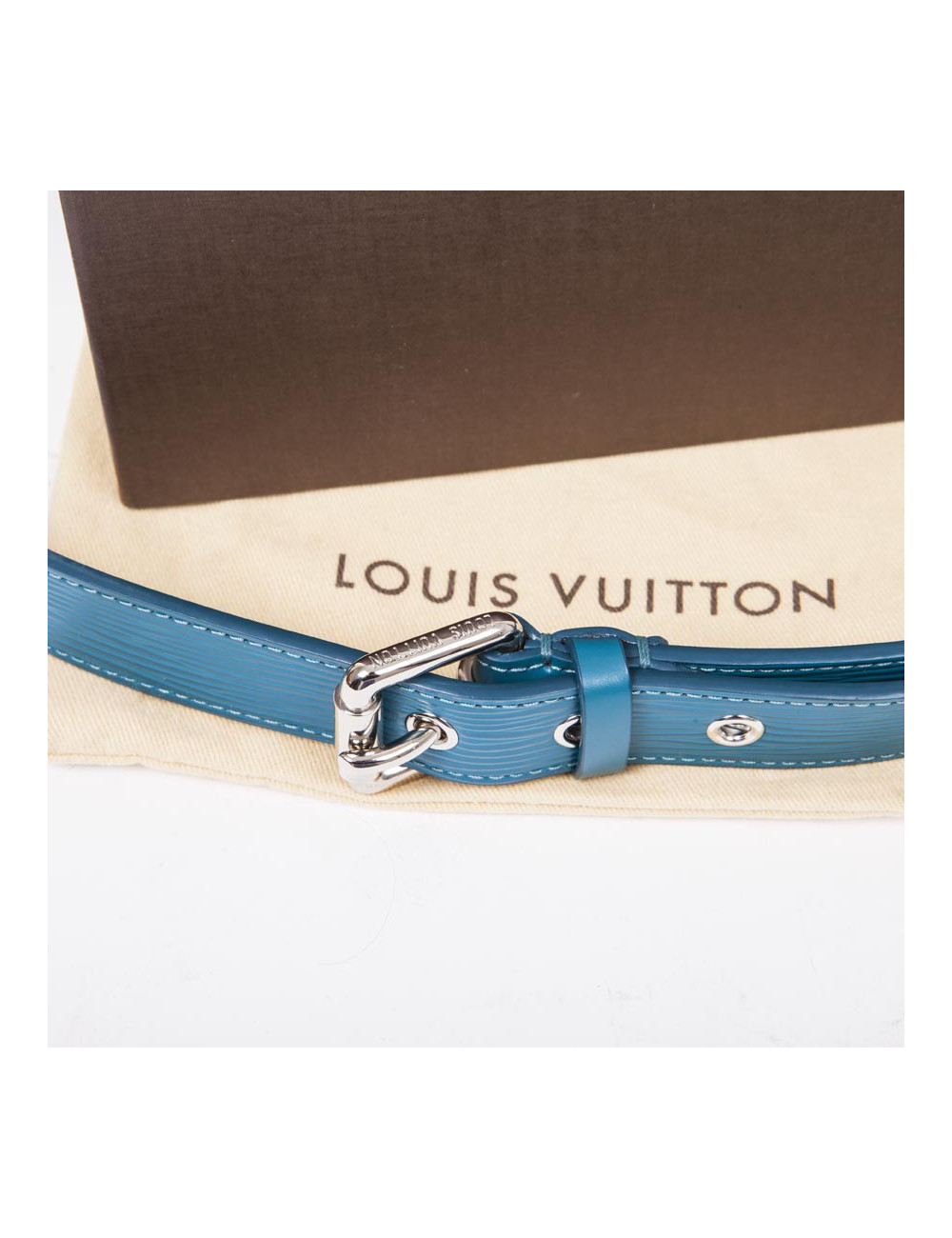 LOUIS VUITTON cyan blue Epi leather Trio belt size 85