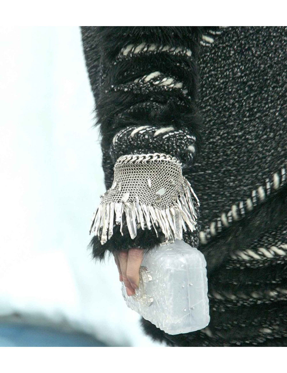 Chainmail mesh CHANEL silver metal and rock crystal bracelet