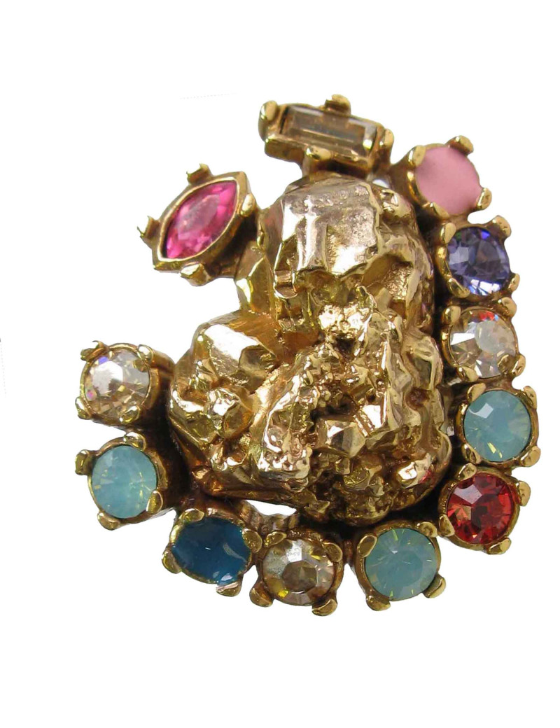 Bague YVES SAINT LAURENT T49 Vintage coeur en métal doré et strass de couleur