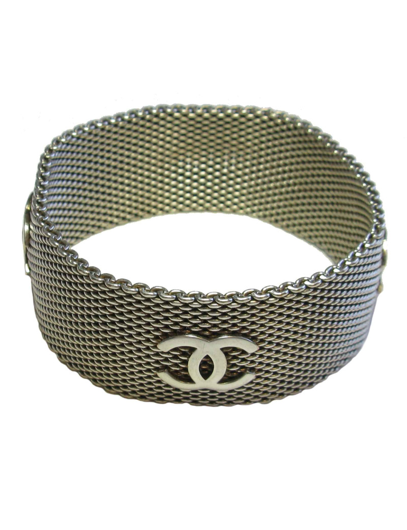  Bracelet CHANEL en maille argentée