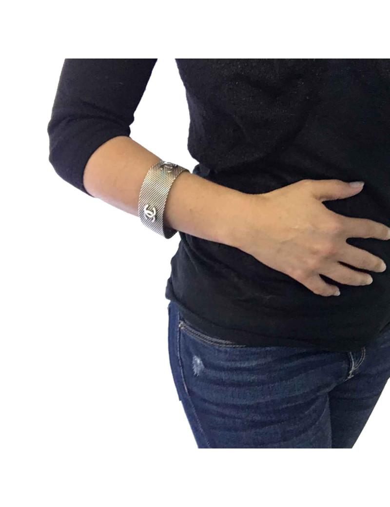  Bracelet CHANEL en maille argentée