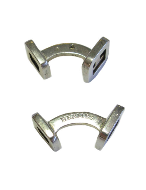 Paire de boutons de manchette HERMES or et argent