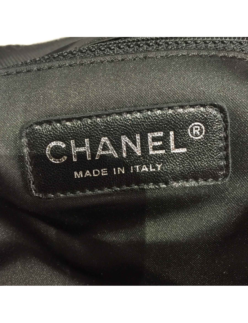 Sac cabas de plage CHANEL en toile écrue et noire